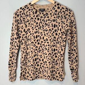 J‎ crew everyday cashmere crewneck sweater leopard Luxury Size XS Old Money